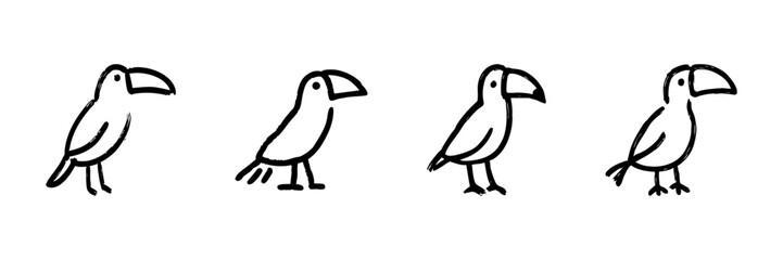 Obraz premium Toucan Bird Line Icon Set In Doodle Style. Tropical Wildlife And Exotic Bird Illustration Outline Sketch Collection. Hand Drawn Isolated Vector Illustration