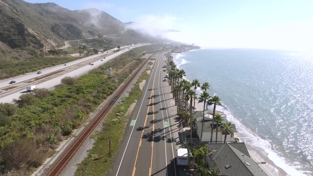 Rincon Beach, California - Aerial View Rincon Beach State Beach Next to Seacliff, CA in Ventura County  in a Sunny Day Next to U.S. Highway 101 Next to the Pacific Ocean