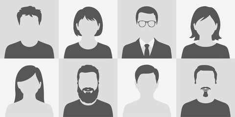 avatar grid of eight user profile icons for team placeholder set