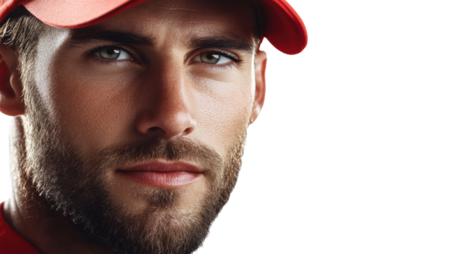 Man in Red Cap with Beard on Transparent Background - Powered by Adobe