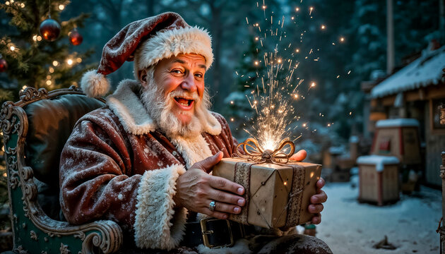 A cheerful and cunning Santa smiles charmingly and winks cheerfull. Christmas Eve, magic