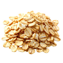 Piled up heap of tan, textured rolled oats against dark background