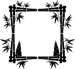 Silhouette frame of bamboo shoots and leaves in a square formation against a white background, creating a minimalist and elegant design.
