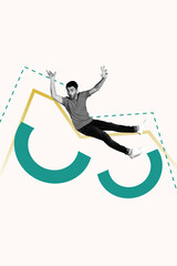 Image poster pop banner collage of shocked businessman fall graph diagram broke statistics...