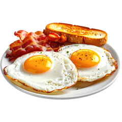 Sunny breakfast eggs, crispy bacon, and golden toast on a plate