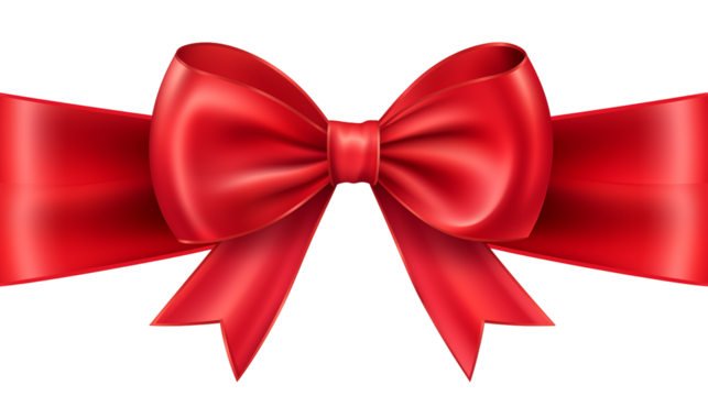 A vibrant red ribbon bow, isolated on transparent background, adds a touch of elegance and festivity, perfect for gift wrapping, decorations, and celebratory occasions