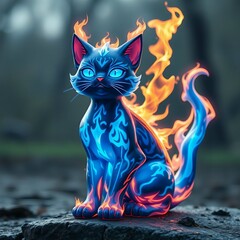 black cat with red heart