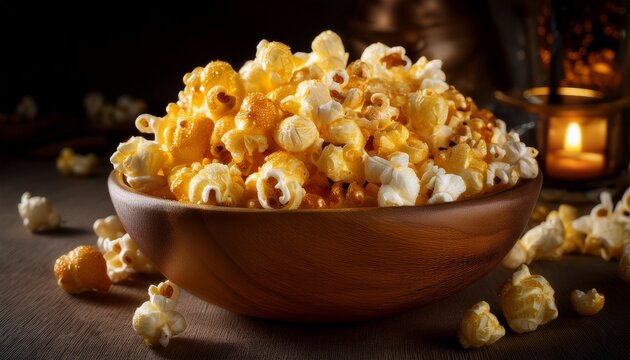 bowl of fresh buttered popcorn close up