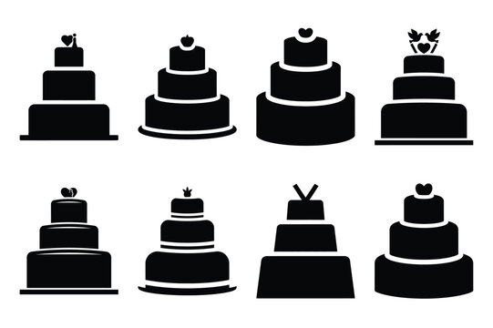 wedding cake silhouette valentine vector icon set.