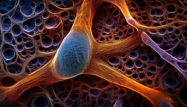 abstract dark whispers microscopic view of cellular structures in a dark background highlighting intricate details and textures - Powered by Adobe