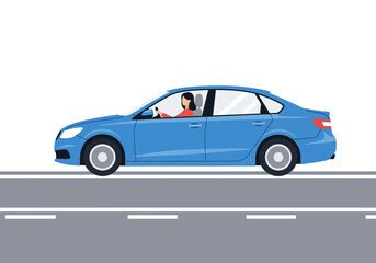 Obraz premium Blue Sedan with Driver on Road