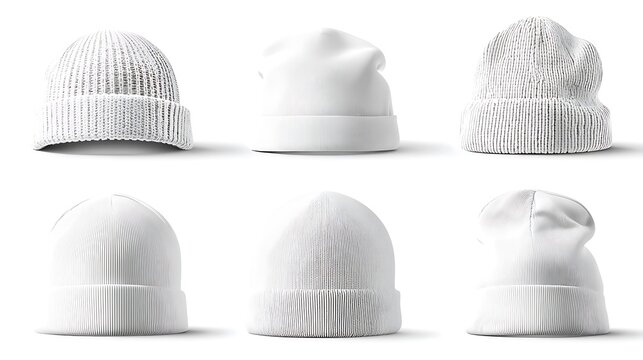 realistic detailed 3d white blank white beanie template mockup set vector.