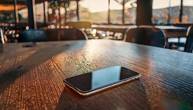 lost smartphone left unattended on a cafe table forgotten mobile phone misplaced abandoned cafe table lost