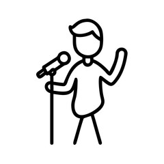 Singer performing with microphone in dynamic style, copy space