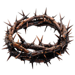 Crown of thorns, dark wooden texture, sharp spikes, religious symbol