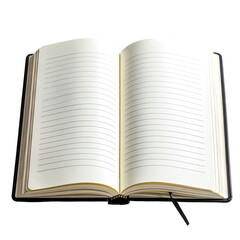 Open journal with lined paper pages on black background