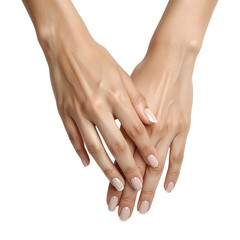 Elegant hands, clean french manicure, fair skin, dark background