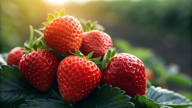 Luscious ripe strawberries bursting with flavor, perfect for summer desserts and healthy recipes, ideal for food blogs and product ads