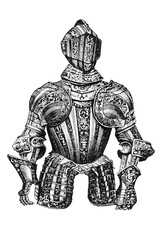 Armor with a Burgundy helmet, old vintage illustration, 1897