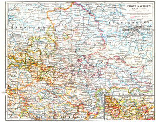 Map of the Province of Saxony, old vintage illustration, 1897