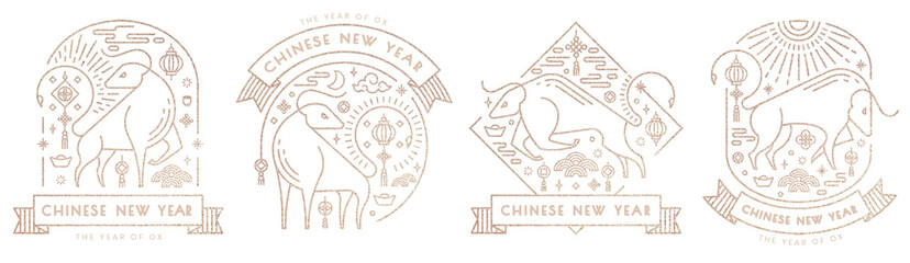 Lunar New Year 2021 png Ox gold stickers set