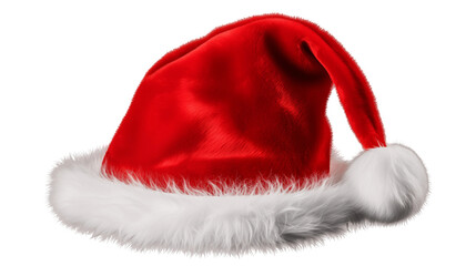 Festive santa claus hat, isolated on transparent background, embodying the spirit of christmas, holiday cheer, and seasonal celebrations with its iconic red hat isolated background