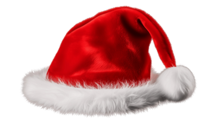 Festive santa claus hat, isolated on transparent background, embodying the spirit of christmas, holiday cheer, and seasonal celebrations with its iconic red hat isolated background
