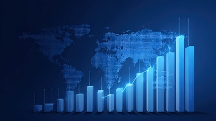 Visual depiction of global growth, graph indicators a positive trend in business data visualization with a futuristic digital interface. ..Created with Generative AI, not depicting real subjects.