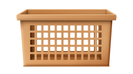A tan plastic basket with a grid pattern, isolated on transparent background, perfect for organizing, storing, or carrying items, showcasing its simple design