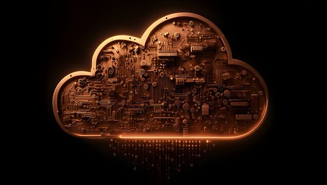 Generative AI image of cloud computing and digital data transfer with computing networked across cities country and globe with virtualization approach