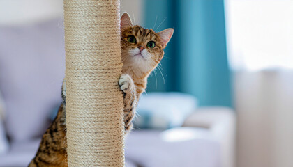 Beautiful cat with the scratching post