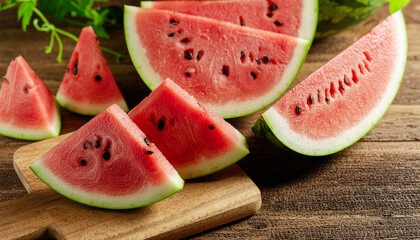 Slices of watermelons on cutting board