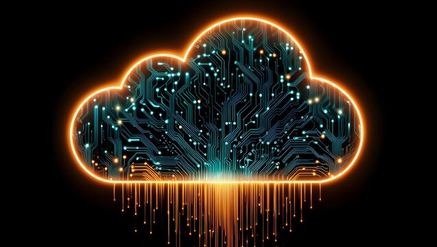 Generative AI image of cloud computing and digital data transfer with computing networked across cities country and globe with virtualization approach