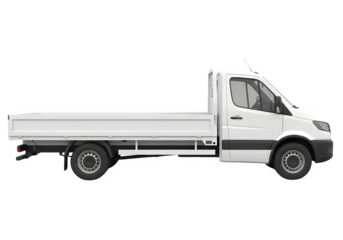 "White Flatbed Truck Side View Commercial Delivery Vehicle Mockup Isolated on Transparent Background PNG"