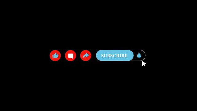 Best channel like, comment, share, subscribe icon animation on black background.4k video