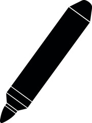 Black Silhouette Crayon Icon with Pointed Tip in Diagonal Orientation