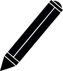 Black Silhouette Crayon Icon with Pointed Tip and Parallel Body Lines in Diagonal View