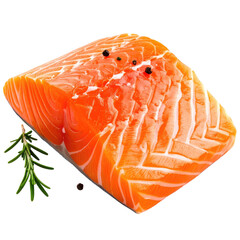 Fresh Salmon Fillet Vibrant orange fish with herbs and peppercorns