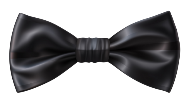 Elegant black bow tie, isolated on transparent background, a classic accessory for formal wear, adding a touch of sophistication and style to any outfit