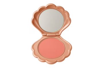 Shell shaped compact blush with mirror and transparent background