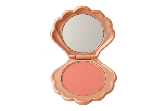 Shell shaped compact blush with mirror and transparent background
