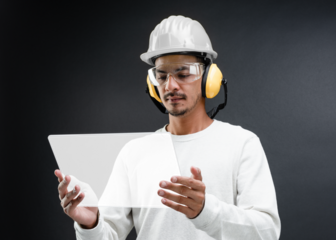 Engineer using png transparent table smart construction technology