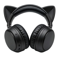 Black over-ear headphones with cat ears on top of the headband