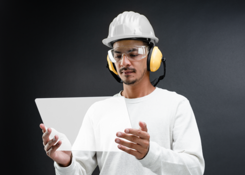 Engineer using png transparent table smart construction technology