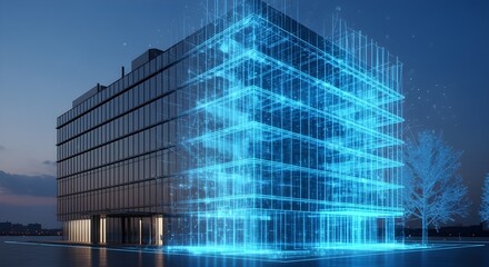 Futuristic Digital Building Blueprint: Smart City Architecture and AI Technology Concept