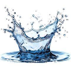 Water drop impact forms crown with splatter. Clear fluid, black background