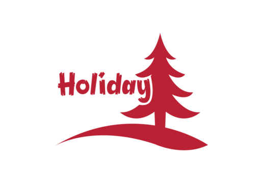 Red holiday tree logo with stylized text design Transparent Background - Powered by Adobe
