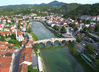 The historic Stone Bridge in Konjic, Bosnia and Herzegovina, was built in 1685 during the Ottoman period. It is the city's most important historical