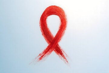 Fototapeta premium Artistic red brush stroke ribbon symbolizing World AIDS Day. Minimal, clean awareness design promoting HIV education, prevention messaging, and global health advocacy.