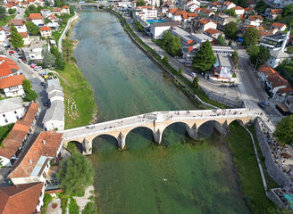 The historic Stone Bridge in Konjic, Bosnia and Herzegovina, was built in 1685 during the Ottoman period. It is the city's most important historical